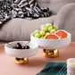 Luxury White Porcelain Footed Bowl with Gold Stand | High-End Fruit & Candy Bowl | Available in 2 Szes