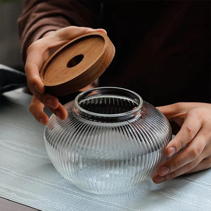 Borosilicate Glass Jars with Wooden Lid - Matka Ribbed Jar