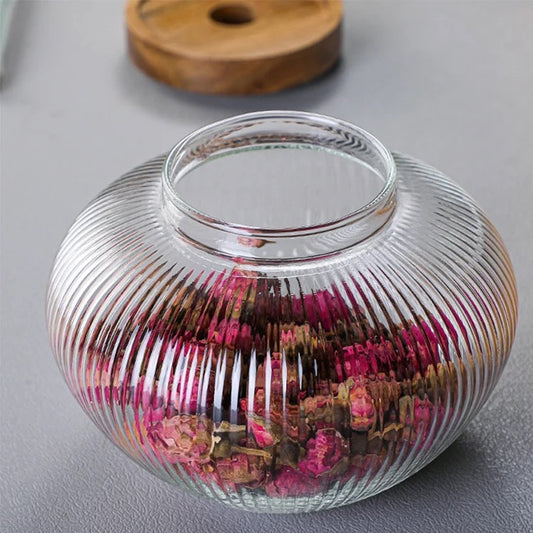 Borosilicate Glass Jars with Wooden Lid - Matka Ribbed Jar