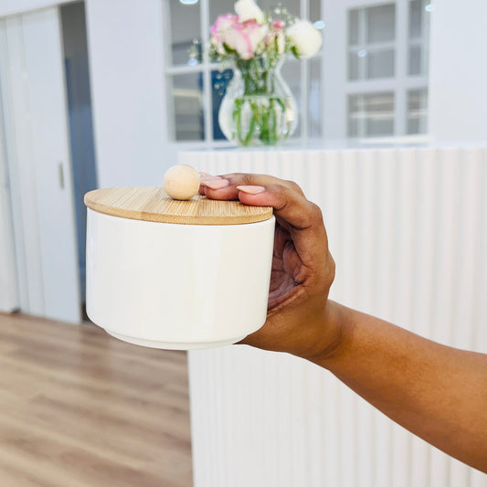Minimalist white ceramic jar with lid – perfect for gifting