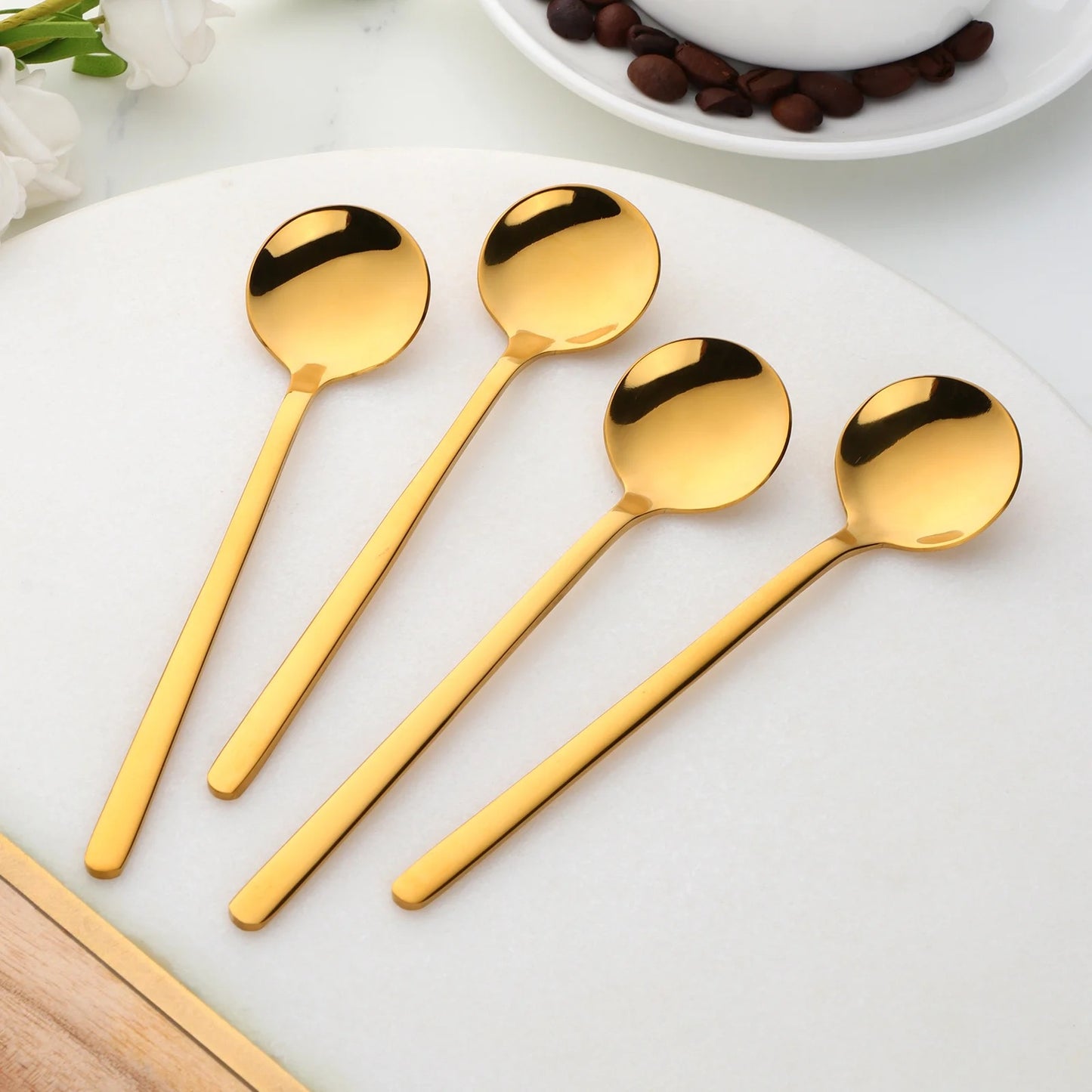 Set of 6 Tea Dessert Spoons - Gold & Silver - 304 Grade Stainless Steel