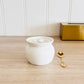 White ceramic ghee pot with lid and gold spoon – luxury kitchen storage jar