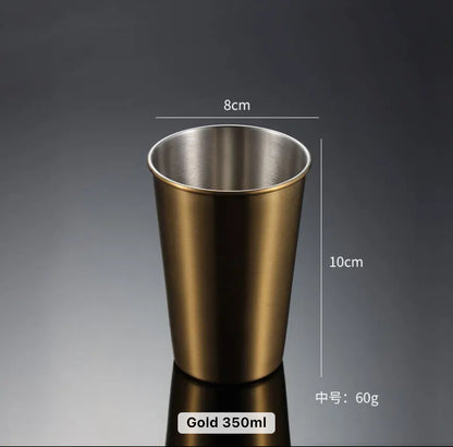 Gold Stainless Steel Drinking Glass | 304 Grade, 350ml Water Glass with Luxurious PVD Finish