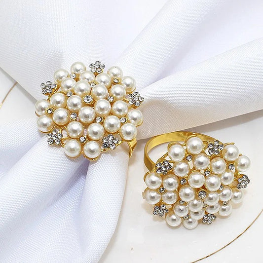 Gold Napkin Rings with Pearl & Stonework – Set of 4, 6, or 8