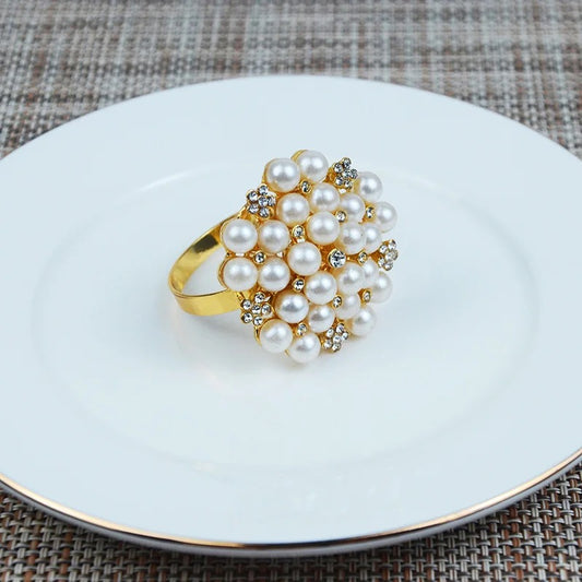 Gold Napkin Rings with Pearl & Stonework – Set of 4, 6, or 8