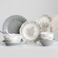 White Victorian Serving Bowl with Grey Vintage Print - 7 inch
