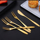 Dessert Knife and Fork Set - Set of 4 - Gold Stainless Steel