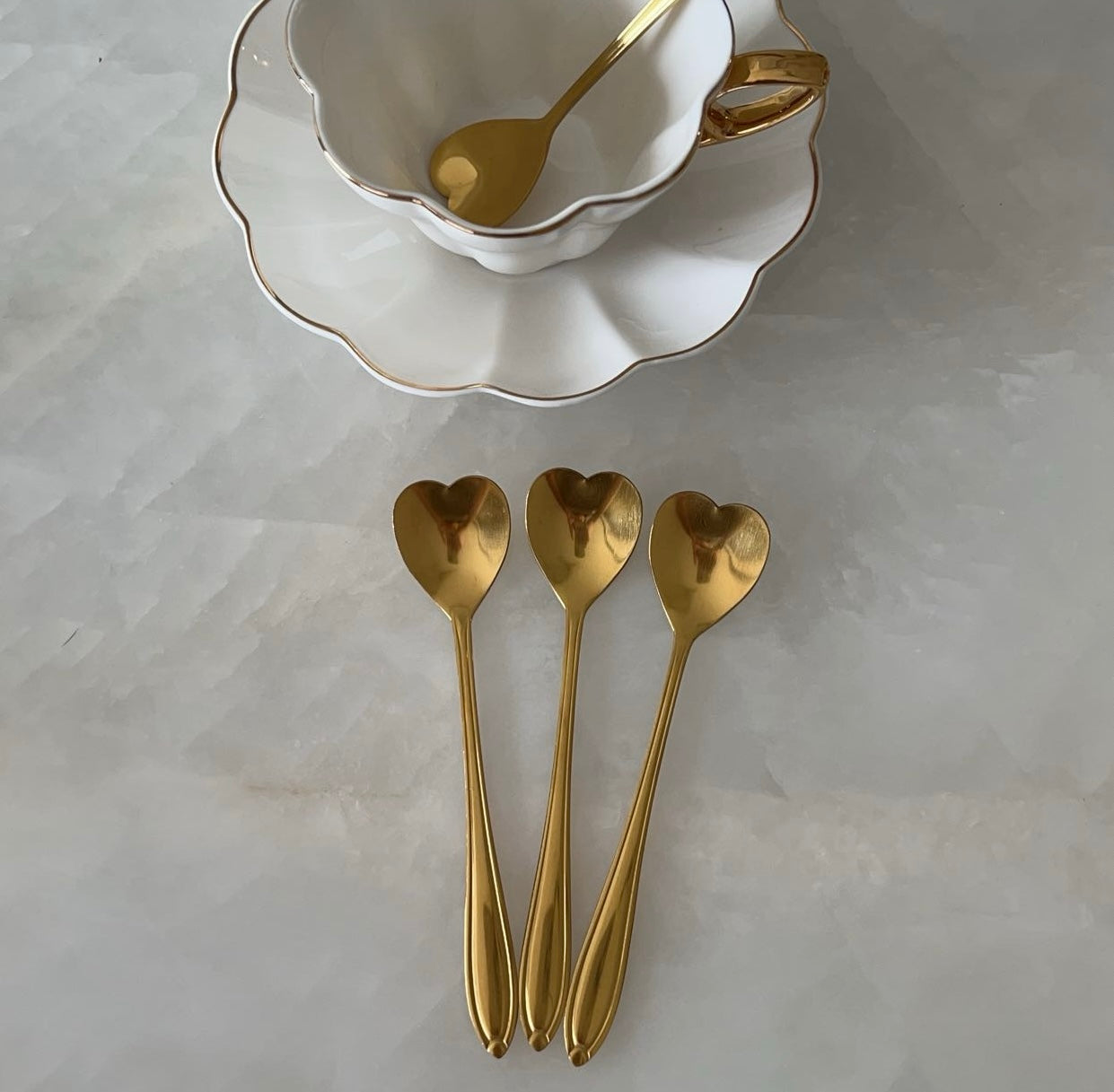 Dessert spoons - Heart Shape - Gold Tea Spoons 6 pcs