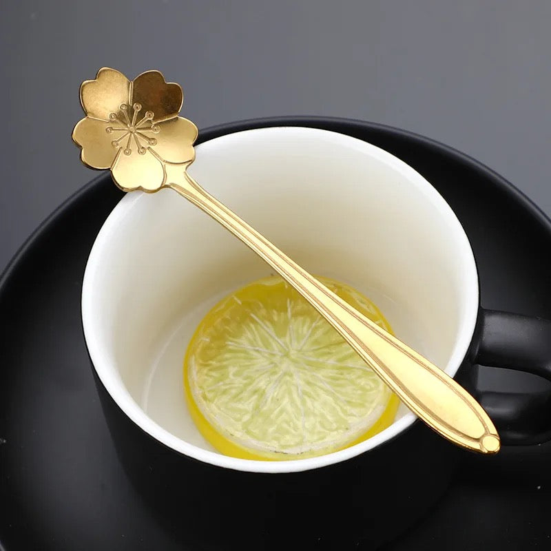 Set of 8 Gold Flower Dessert Spoons