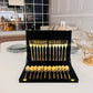 Gold Textured Cutlery Set – 12 Pcs (6 Forks + 6 Spoons) | Luxury Stainless Steel Flatware