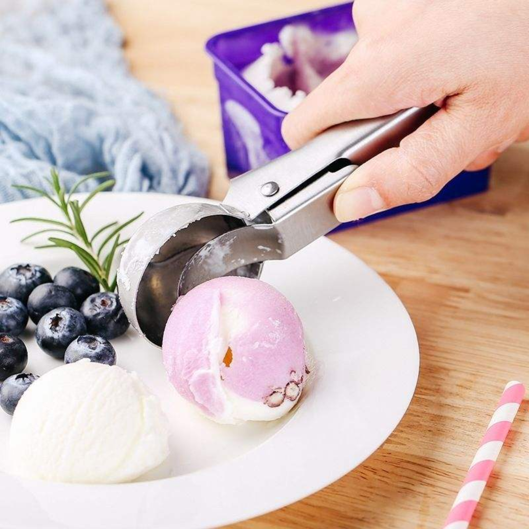 Silver StainlessSteel Ice cream and Fruit Scooper with Lever