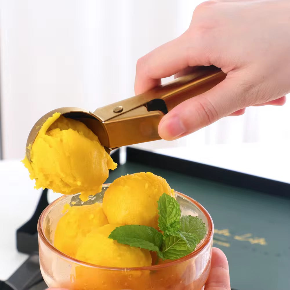 Ice Cream Scooper with Lever | Gold | Silver Stainless Steel - Serving Spoon (Photo 6)