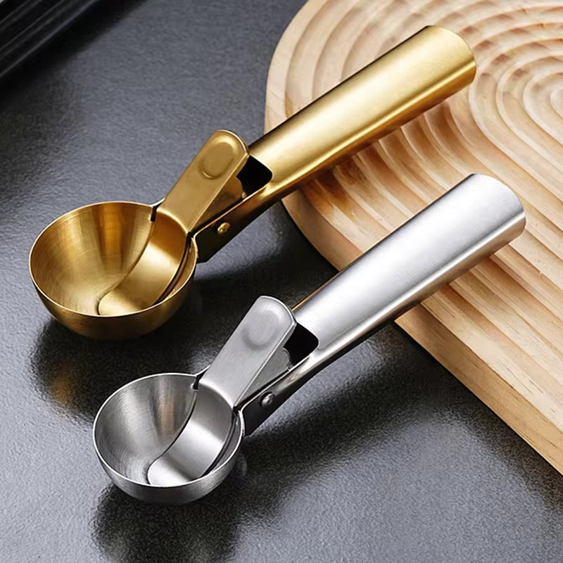 Ice Cream Scooper with Lever | Gold | Silver Stainless Steel - Serving Spoon (Photo 15)