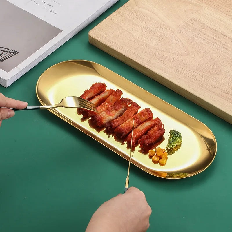Japanese Sushi Plates 3 sizes- Stainless Steel Long Oval Platters - Serveware (Photo 6)