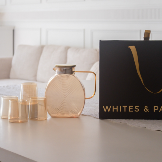 Luxury Gift Set of 5 pieces - 1 Glass Jug with 4 glasses tumblers | Borosilicate Glass