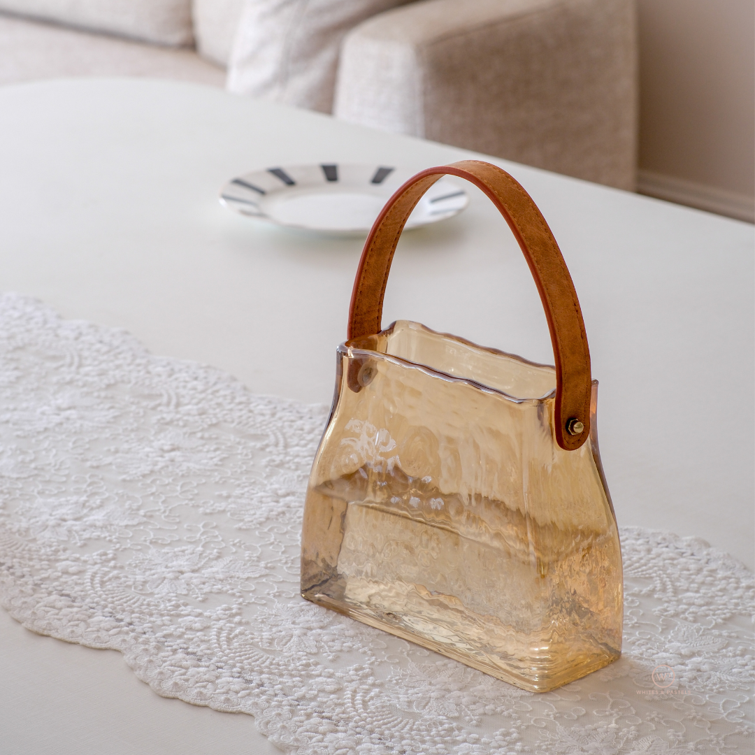 Luxury 1500ml hammered glass jumbo cocktail jar with leather strap for serving cocktails and mocktails.