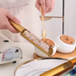 Cooking tool dropping keema dough into oil – gold spatula