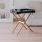 Extra-large black faux leather serving tray with sturdy foldable gold stand