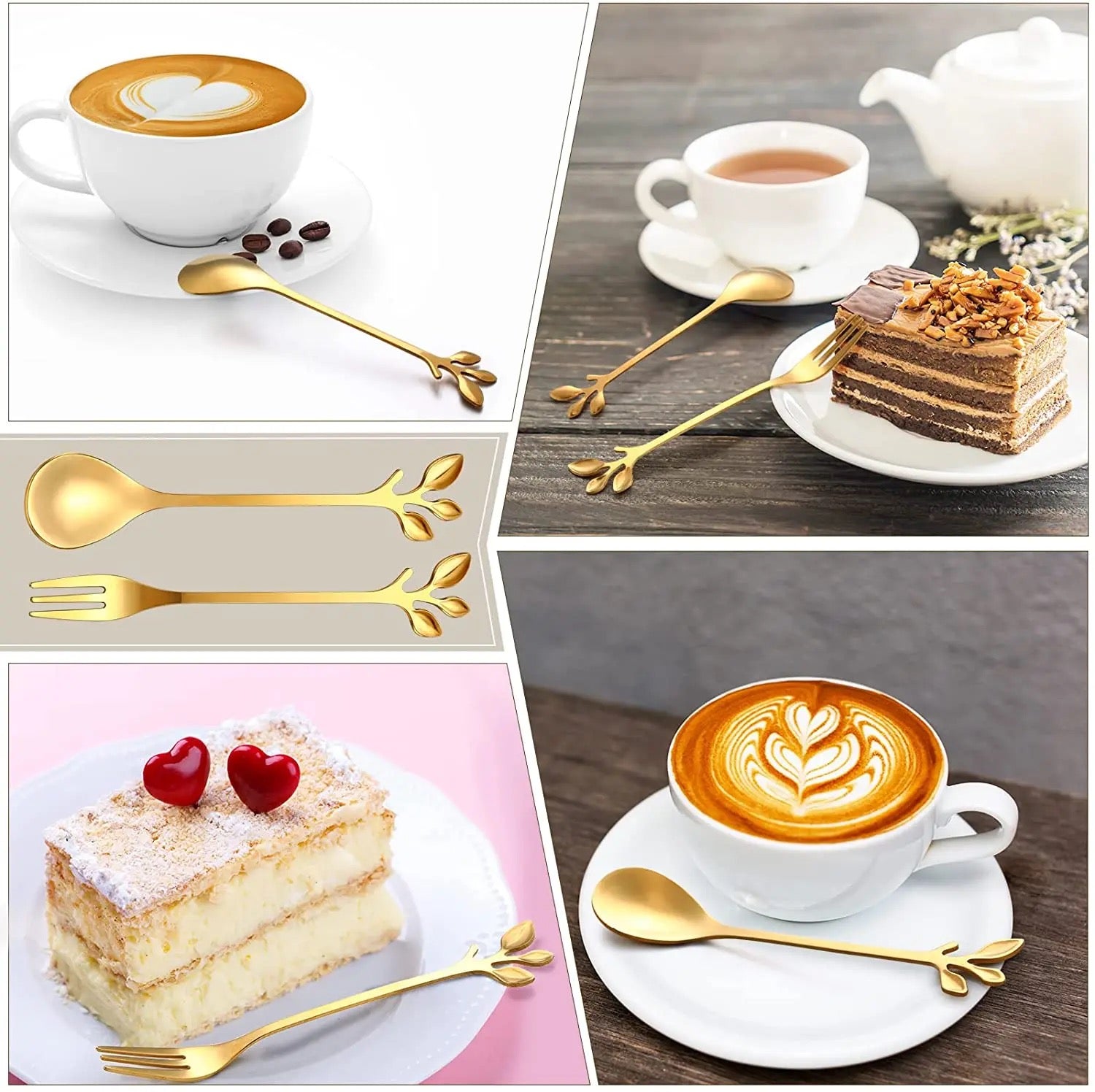 Elegant gold coffee spoons featuring artistic leaf design for everyday and festive dining