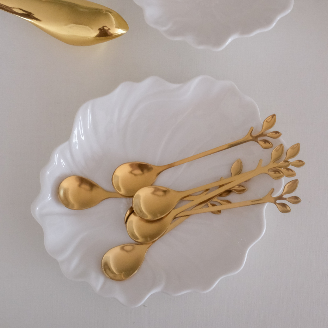 Premium gold leaf spoons for elegant dining, dessert serving and modern table décor