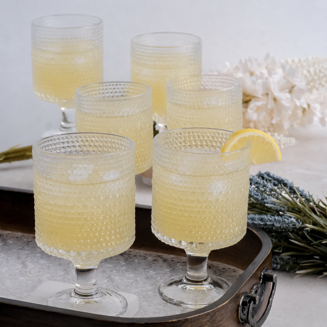 Premium water and juice glasses with intricate textured design