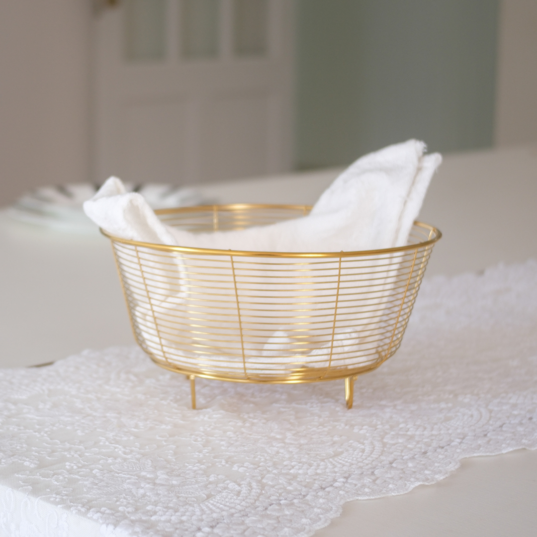 Lightweight gold metal wire basket for everyday serving