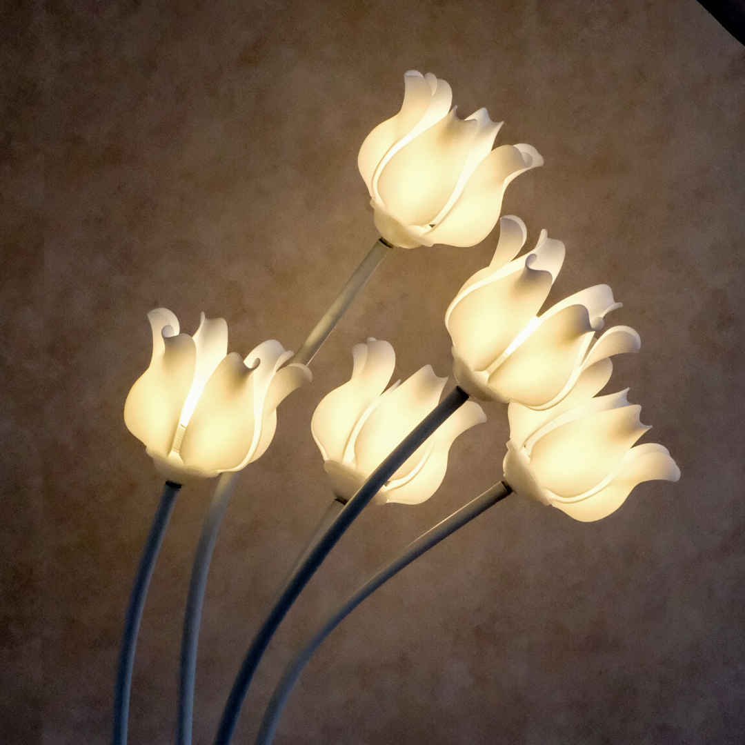 Floor Lamp | White Lotus with flexible stems | Warm Light | 5 Feet