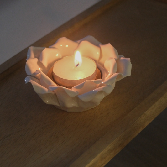 Elegant ceramic lotus candle holder for pooja corner décor