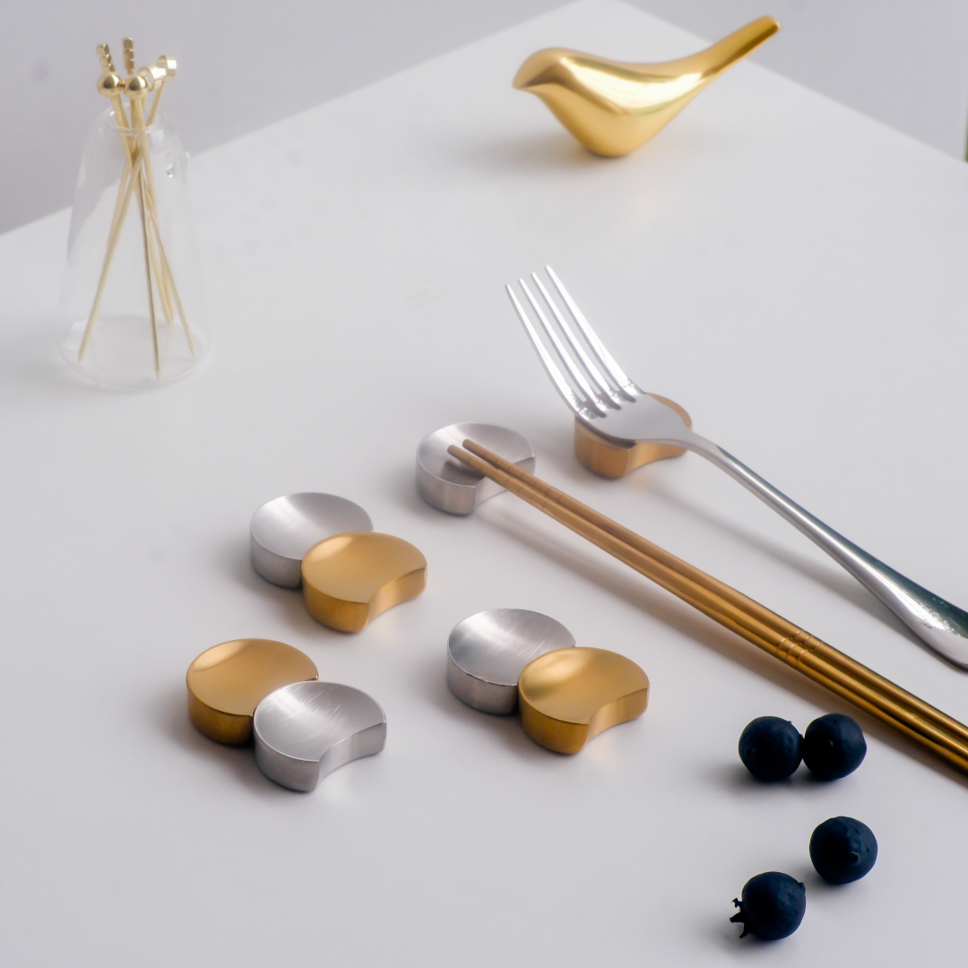 Elegant dining table accessory with stainless steel chopstick rests