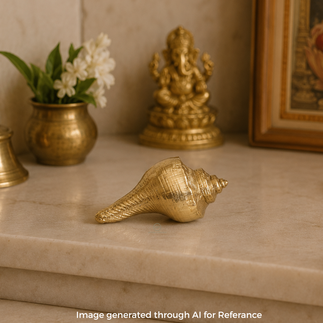Polished brass conch shell tabletop decor accent for luxury living room interiors