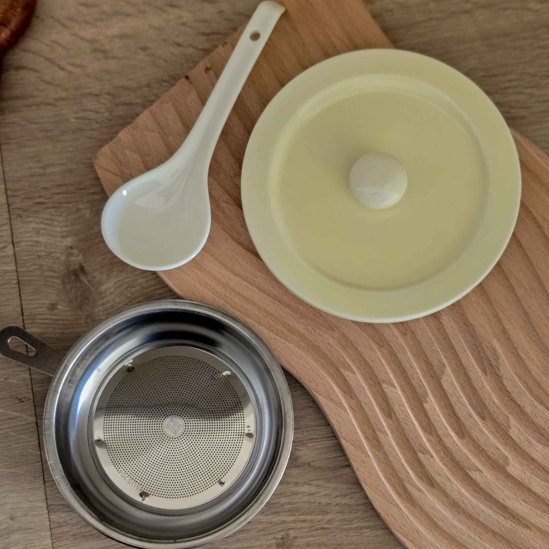 Premium ceramic kitchen ghee jar featuring Filter and spoon