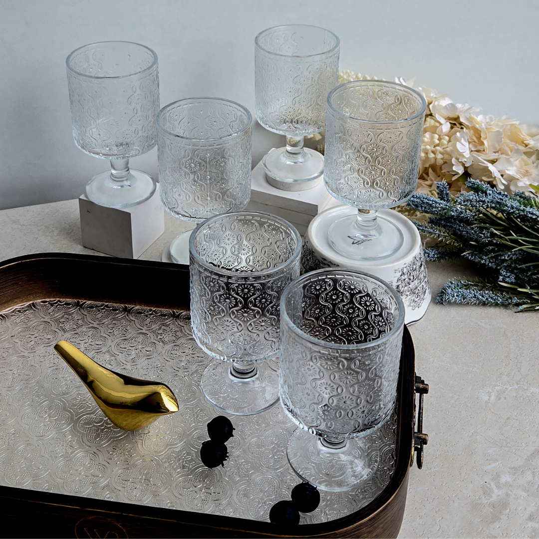 Luxury embossed glass tumblers for water, juice, lemonade and iced tea