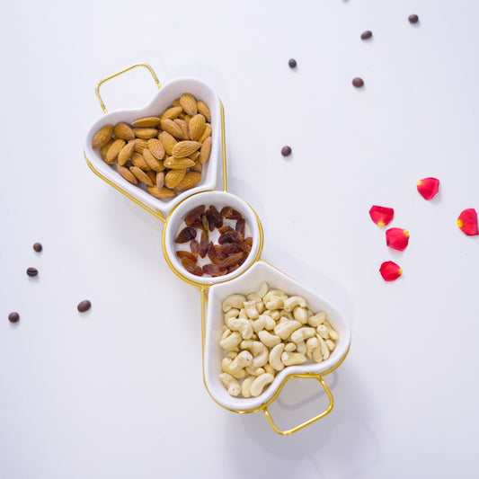 Luxury Gold Snack Tray with Heart Shaped Bowls – 3 Pc Set