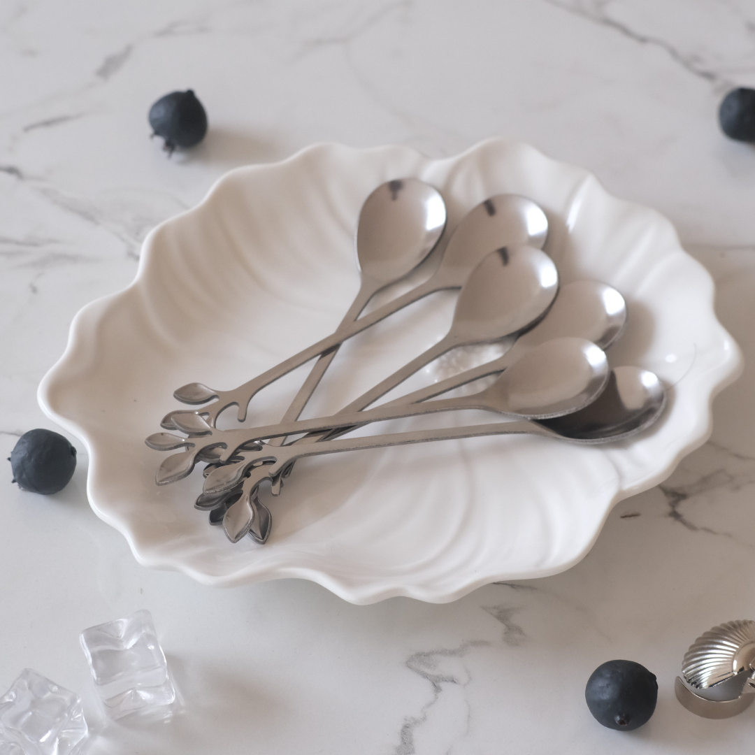 Luxury mini coffee and dessert spoons in silver finish for espresso, pudding and cocktail stirring.