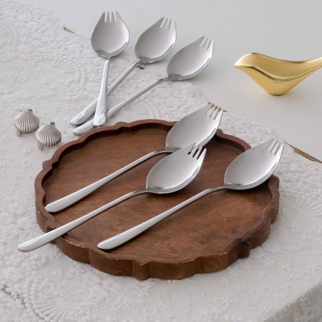 Premium gold stainless steel spork set ideal as a housewarming and wedding gift.
