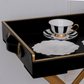Elegant black PU leather serving tray with luxury gold corner detailing