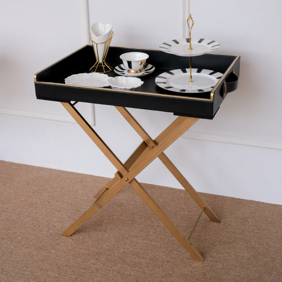 Premium black butler tray for serving tea, coffee, desserts and refreshments