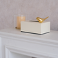 Premium metallic tissue box cover with sculptural bird accent