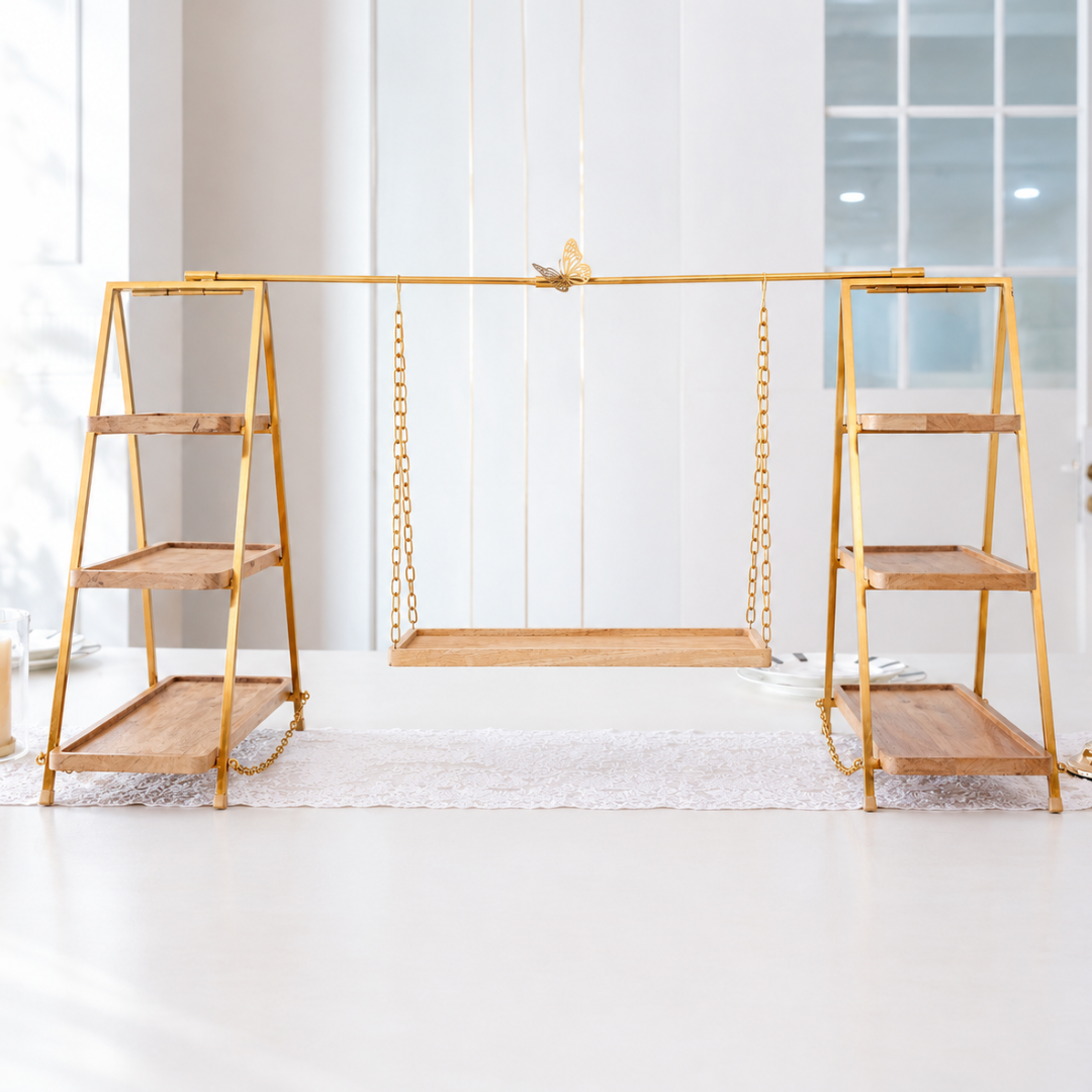 Multi tier wooden serving stand with solid wood serving trays