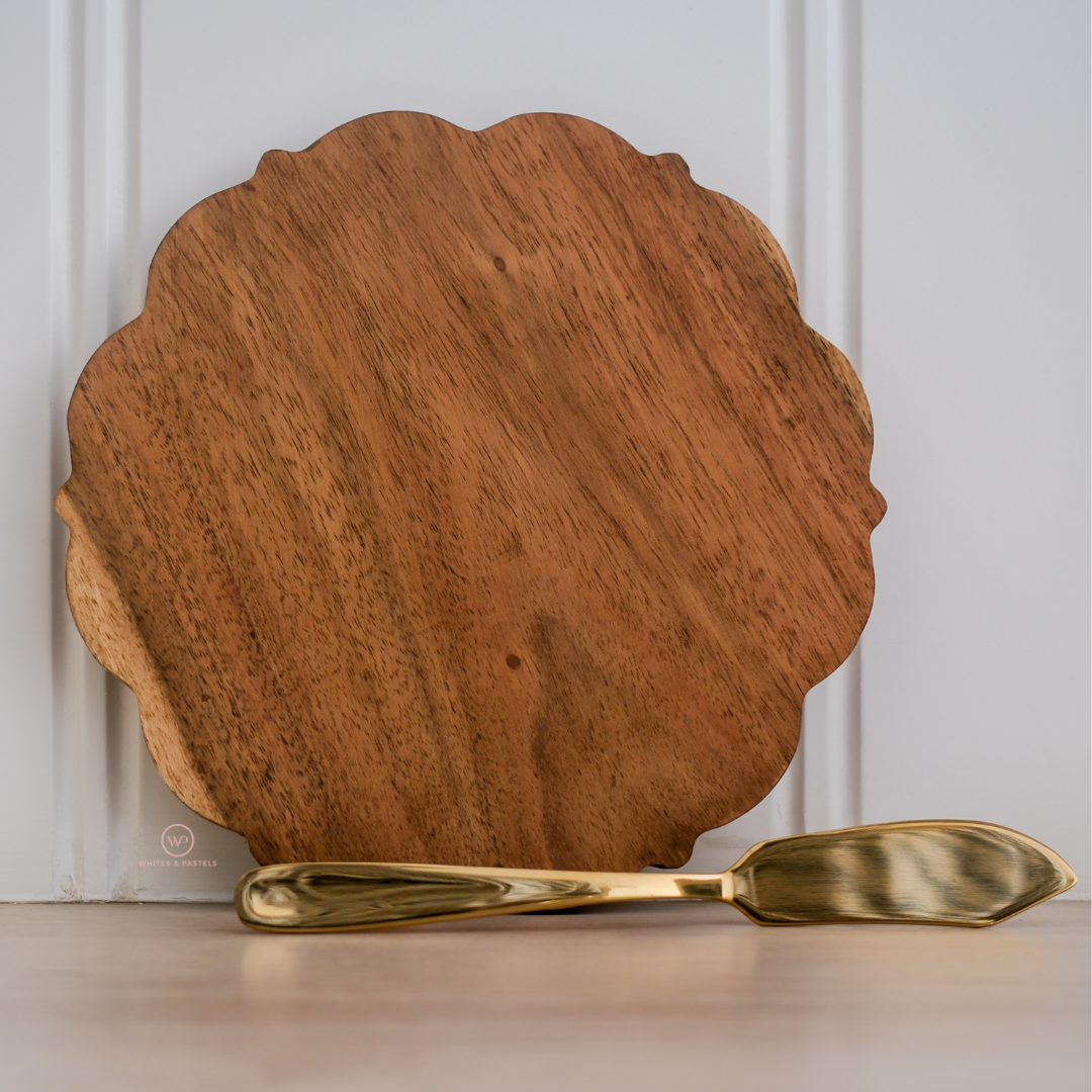 Wooden charcuterie board with cheese knife 