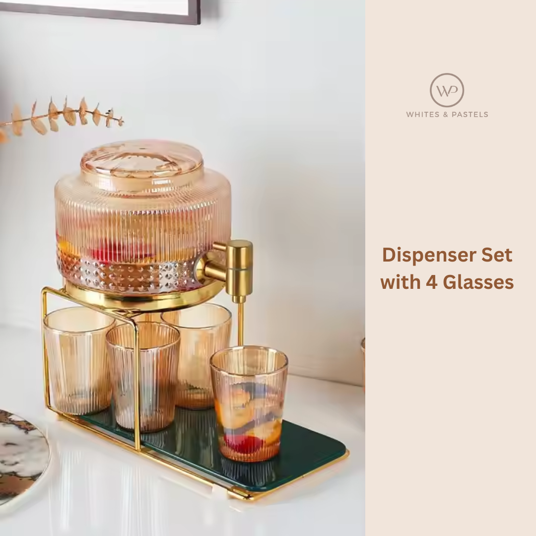Luxury water decanter set with matching amber gold glasses