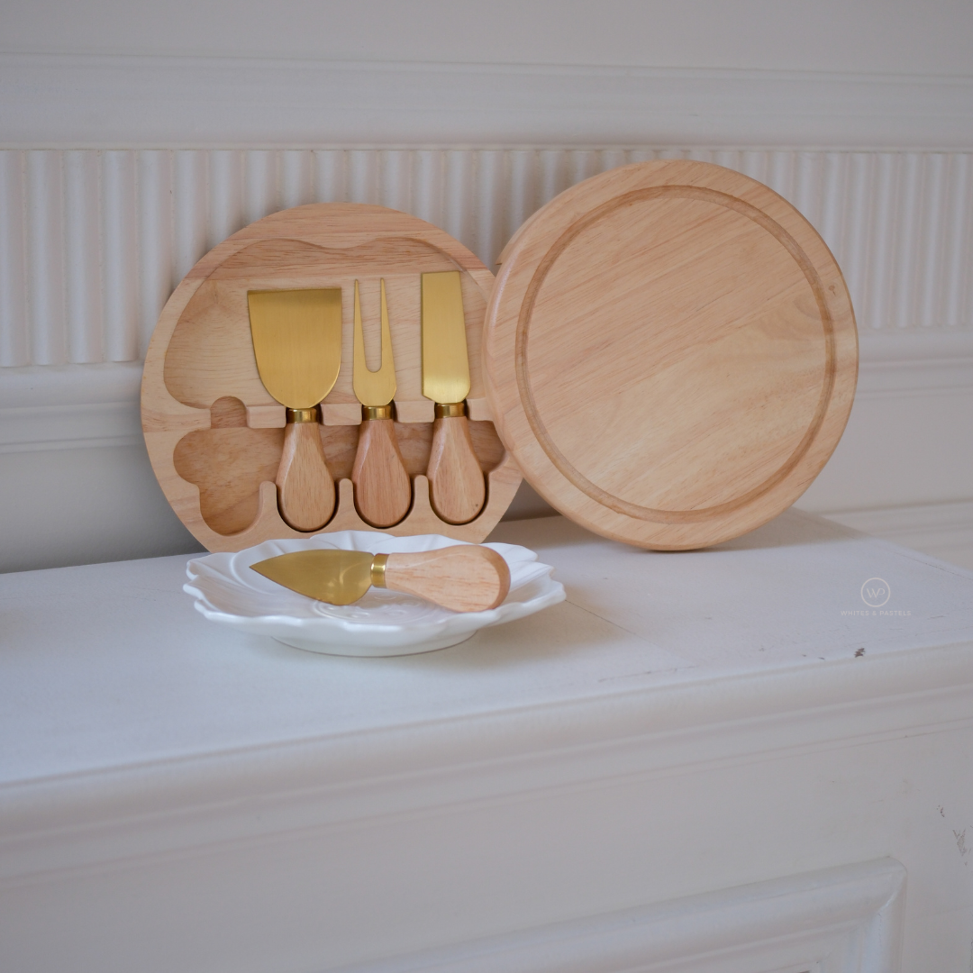 Premium mango wood cheese board and knife set for entertaining, gifting, and home décor.