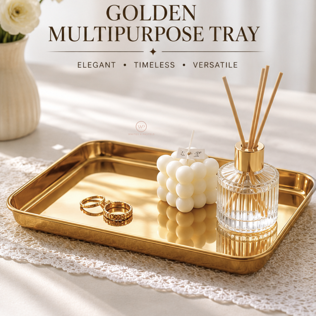 Elegant rectangular gold tray for luxury Decor setup
