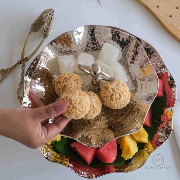 Metal Serving Tray & Stand | 2-Tier | 3-Tier | Scalloped Edge