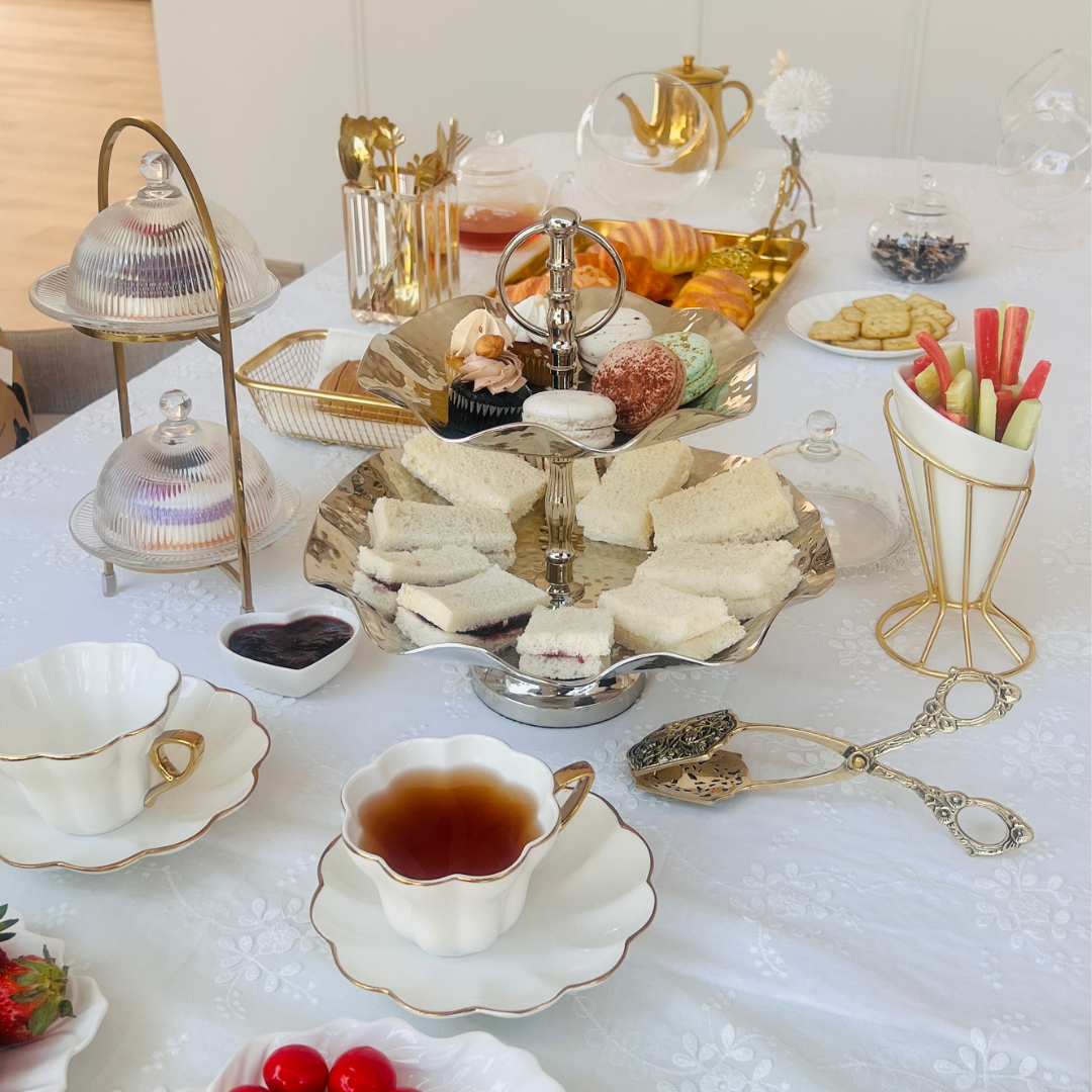 Metal Serving Tray & Stand | 2-Tier | 3-Tier | Scalloped Edge