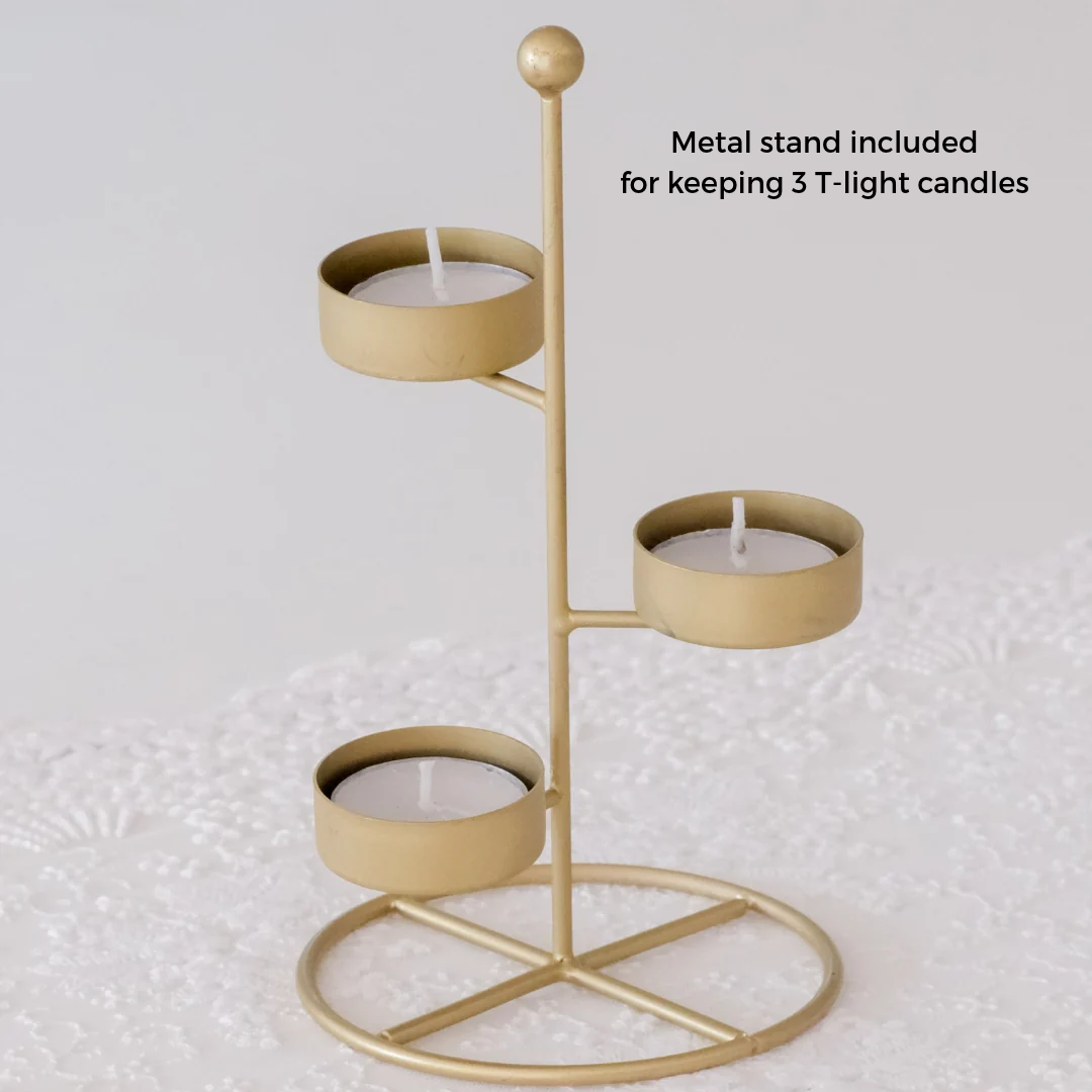 Large Tea Light Candle Holder Lantern with metal stand inside