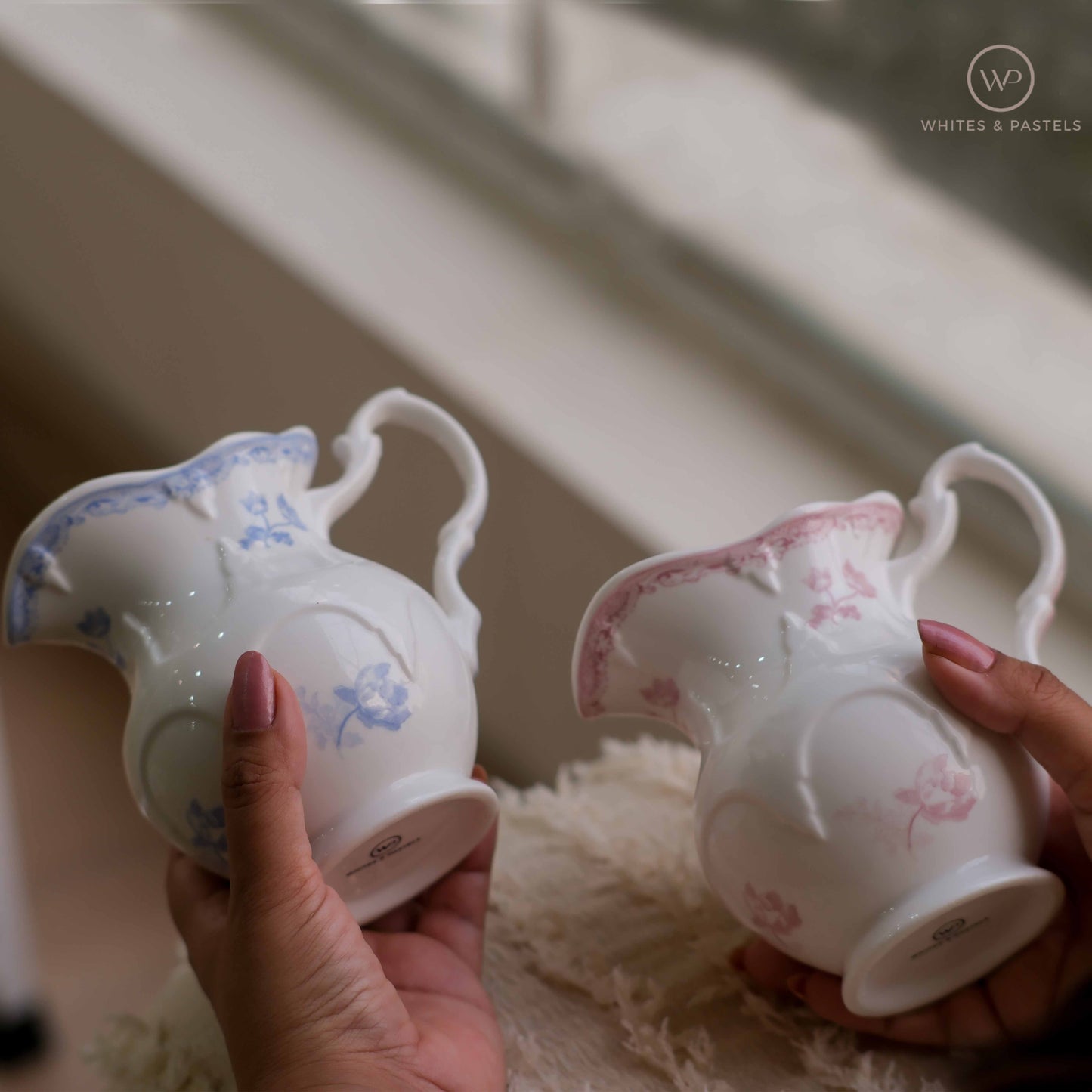 White Porcelain Creamer Jar with Floral Print