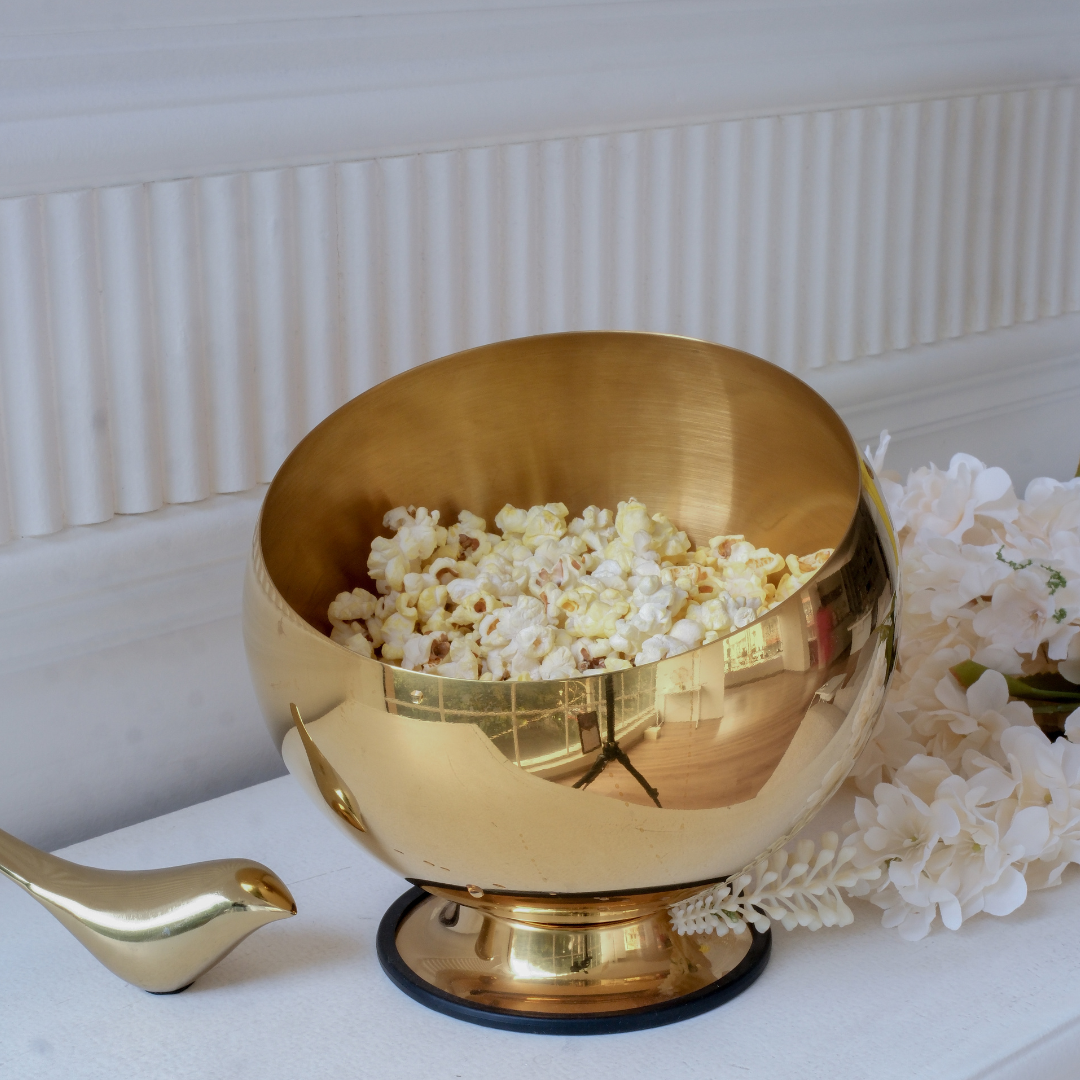 Premium modern serving bowl in polished gold finish for snacks, salads, and décor.