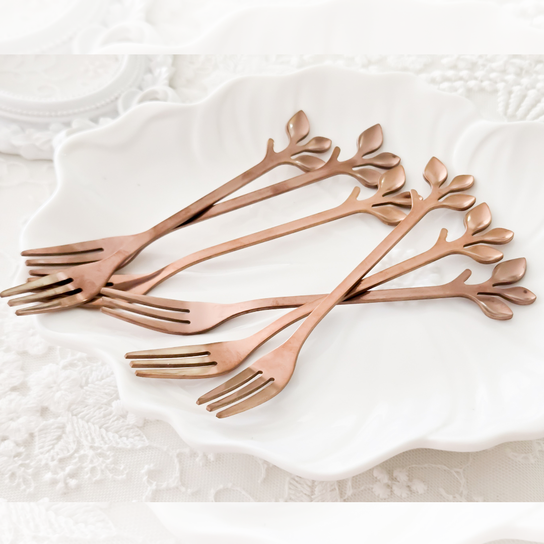 Modern leaf-inspired dessert forks for stylish table settings