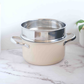 Stainless steel cookware set with silicone ring glass lid beige white